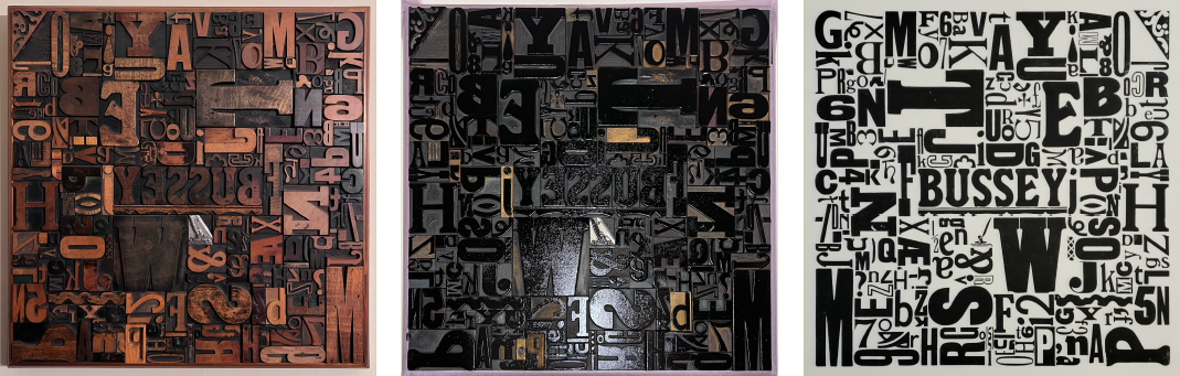 Wood type collage, inked up collage, printed collage