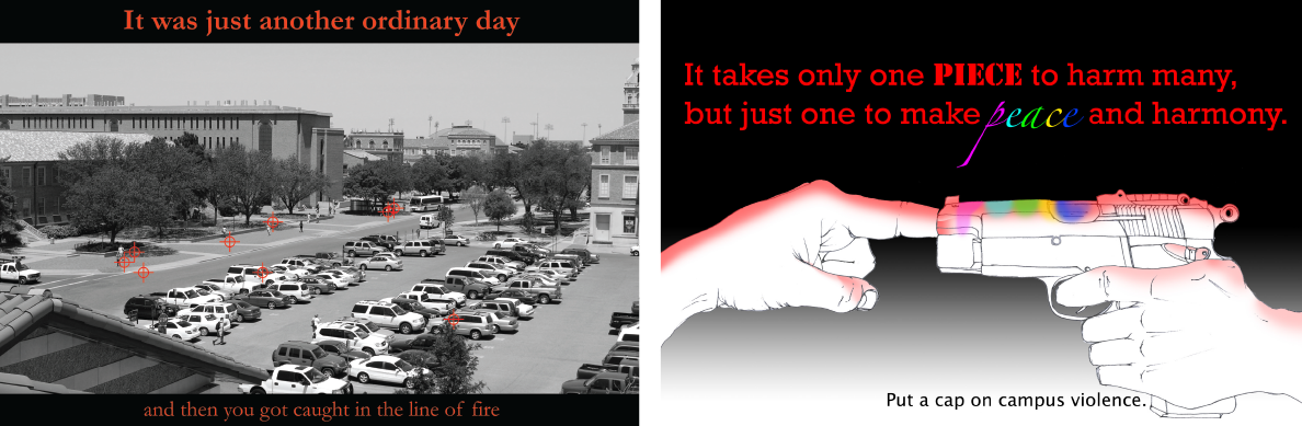 Sample posters fro the campus violence poster project